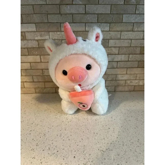 Cute BOBA Drink Pig Plush Pillow Pig Dressed Up as UNICORN 10 INCH b30 - Picture 1 of 4